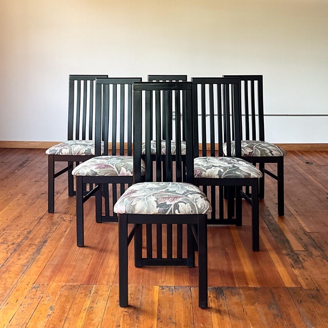 Vintage Italian Postmodern Slat Back Black Dining Chairs, Set of 6 For Sale In Portland, OR - Image 6 of 12