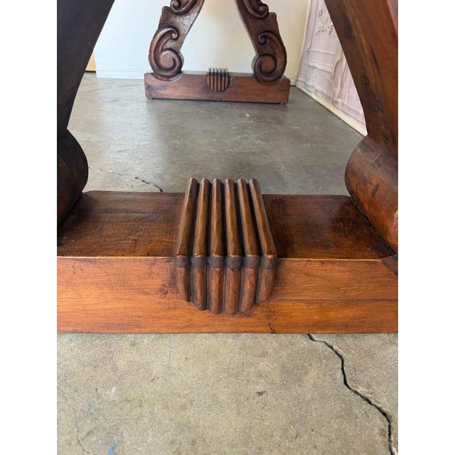 Early 20th Century Spanish Colonial Revival Walnut Dining Table With Hand-Carved Scroll For Sale - Image 5 of 17