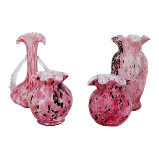 Mid 20th Century Pink Murano "Fazzoletto" Style Vases, Various Sizes- Set of 4 For Sale