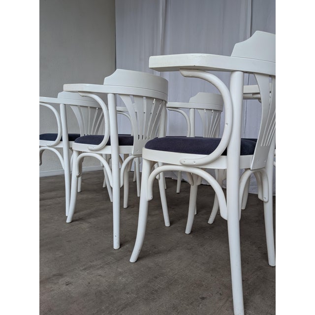 Vintage White Bentwood Dining Chairs with Blue Fabric Seats, 1970s, Set of 6 For Sale - Image 16 of 18