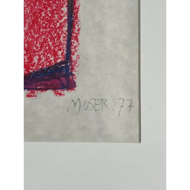 Paper Wilfred Moser Original Oil Stick on Paper Painting, Signed and Framed, Dated 77 For Sale - Image 7 of 7
