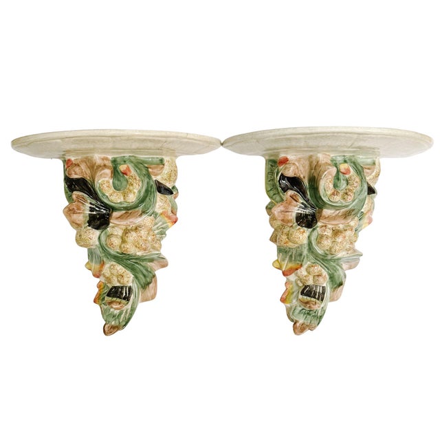 2000 - 2009 Pair of Large Vintage Ceramic Cornucopia Wall Shelves For Sale - Image 5 of 6