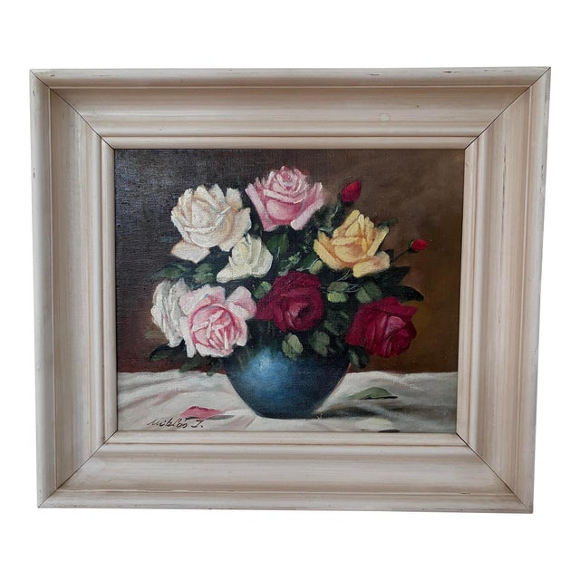 Still Life with Roses, Oil Painting, Framed For Sale - Image 12 of 12