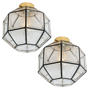 Iron & Clear Glass Flush Mounts from Limburg, 1970, Set of 2