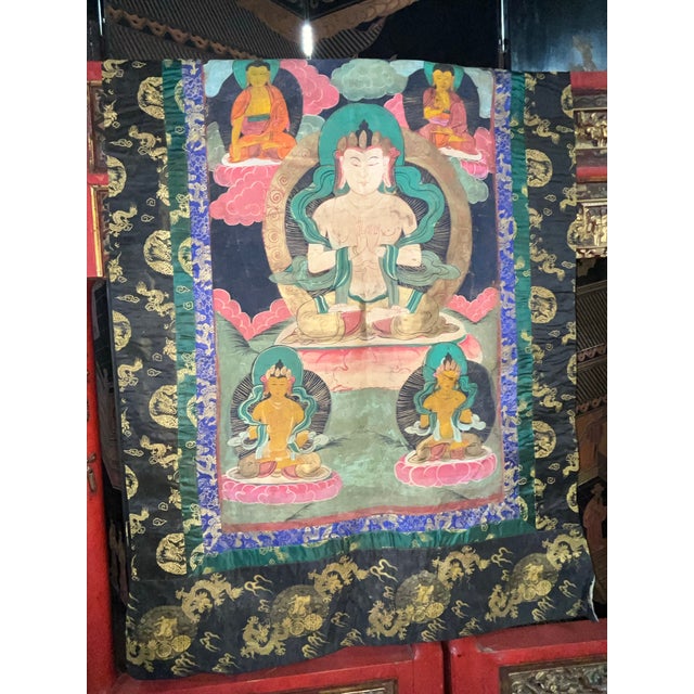 Religious Mid 20th Century A Hand Painted Tibetan Thangka For Sale - Image 3 of 12