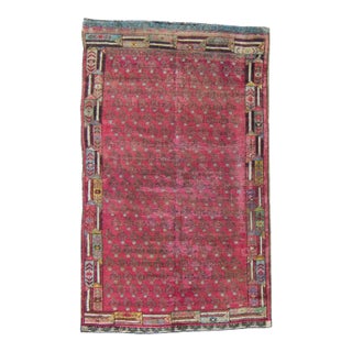 Late 19th Century Allover Dark Red Olive Blue Hand Knotted Rug - 3’3” X 5’4” For Sale