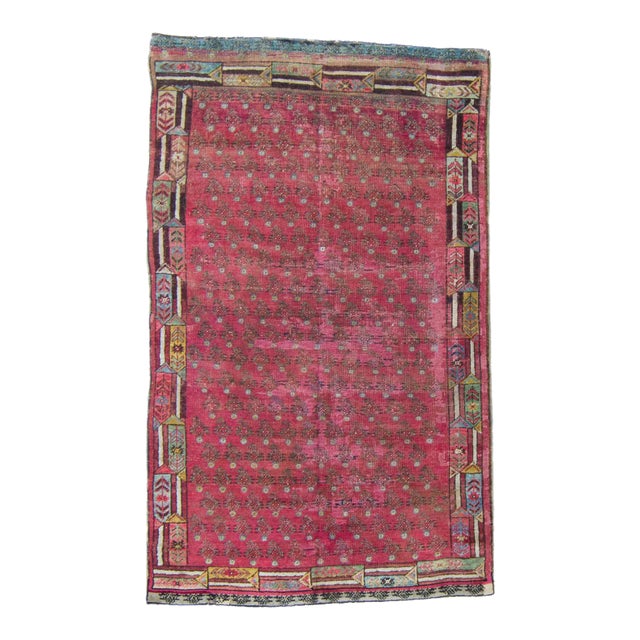 Late 19th Century Allover Dark Red Olive Blue Hand Knotted Rug - 3’3” X 5’4” For Sale