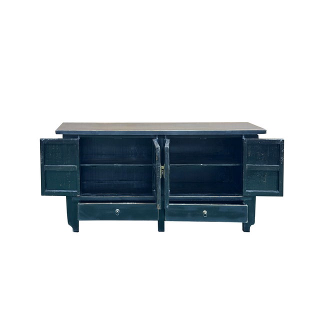 Vintage Distressed Black Hardware Credenza Console Sideboard Cabinet For Sale - Image 4 of 17