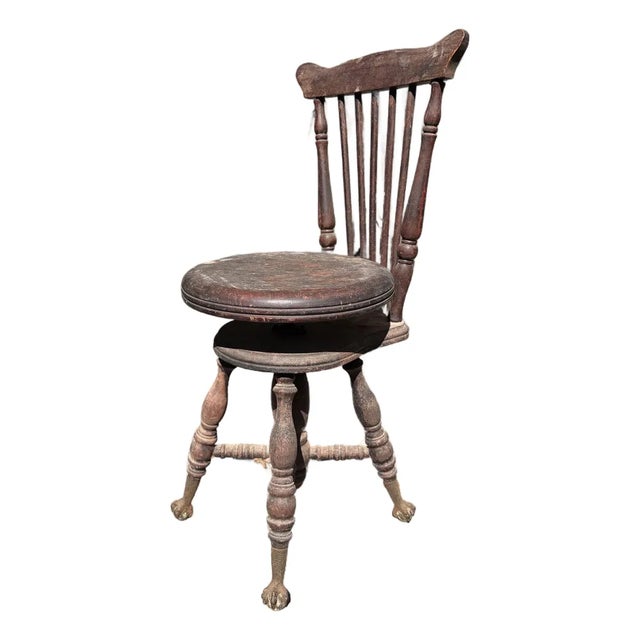 Antique Chas. Parker Adjustable Piano Chair With Glass Ball Claw Feet For Sale