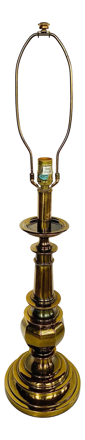 Vintage Mid 20th Century Stiffel Cast Brass Table Lamp With Original Lampshade