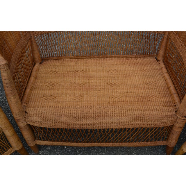 1970s Malawi Africa Handcrafted Tan Rattan Cane Woven Loveseat & 2 Chairs Set For Sale - Image 4 of 10