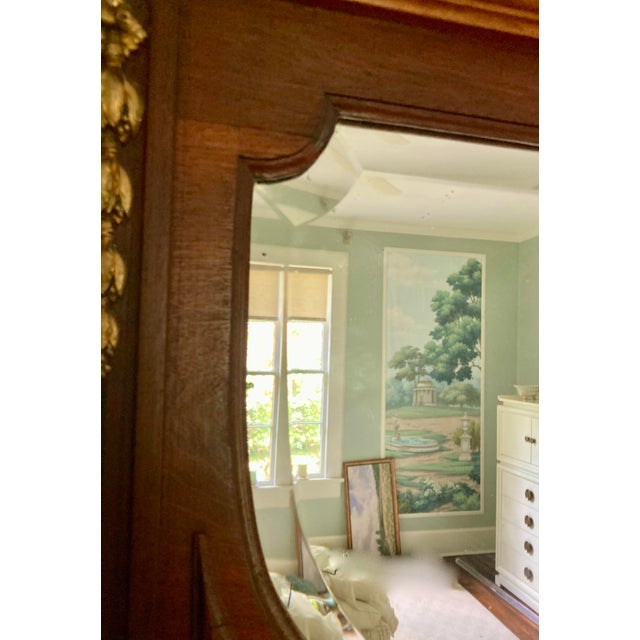 Wood Antique Neoclassical Mahogany Wall Mirror, Embellished With Gold Detailing For Sale - Image 7 of 11