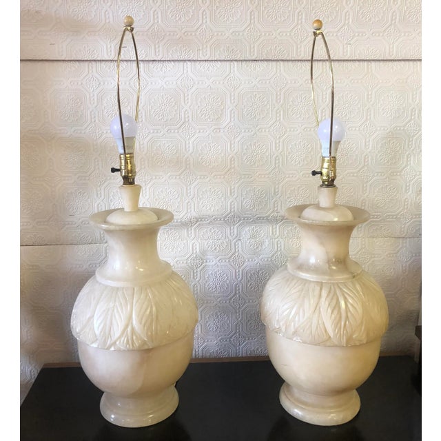 1970s Vintage Alabaster or Jade Lamps - Pair For Sale - Image 5 of 8