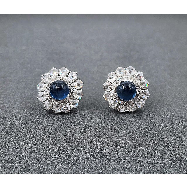 Modern 8.19 Ct Cabochon Sapphire & Diamond Earrings - 2 Pieces For Sale - Image 3 of 9