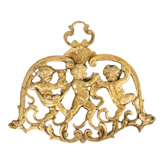 Antique 19th Century French Gilt Bronze Cherubs Putti Wall Ornament Applique For Sale