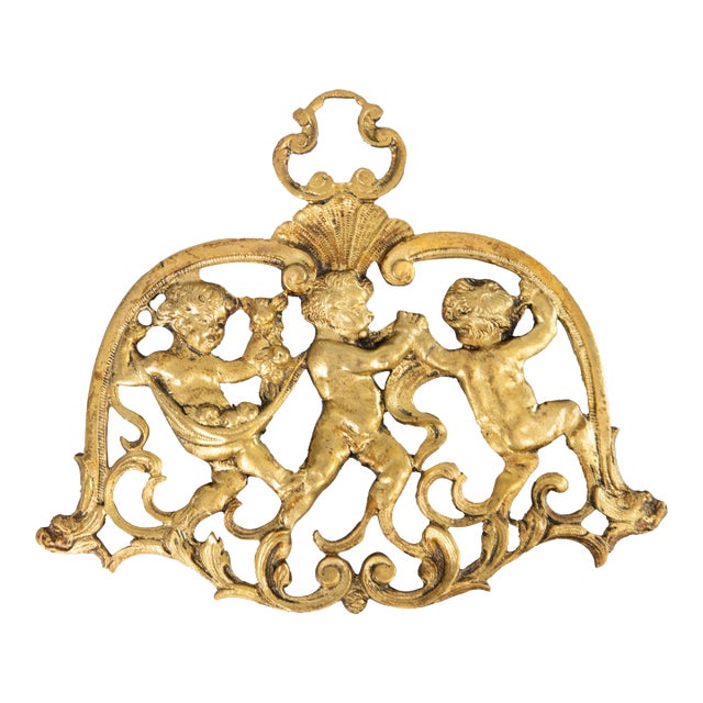 Antique 19th Century French Gilt Bronze Cherubs Putti Wall Ornament Applique For Sale