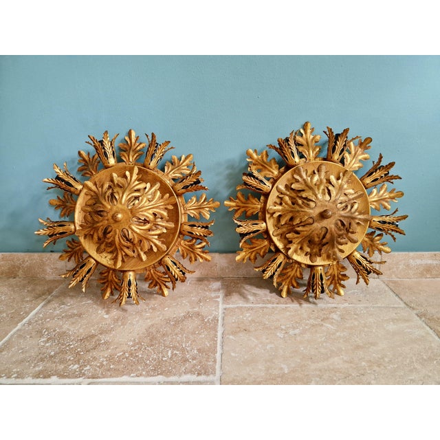 Floral Ceiling Light in Gilded Metal from Banci Firenze, Italy, 1970 For Sale - Image 10 of 13