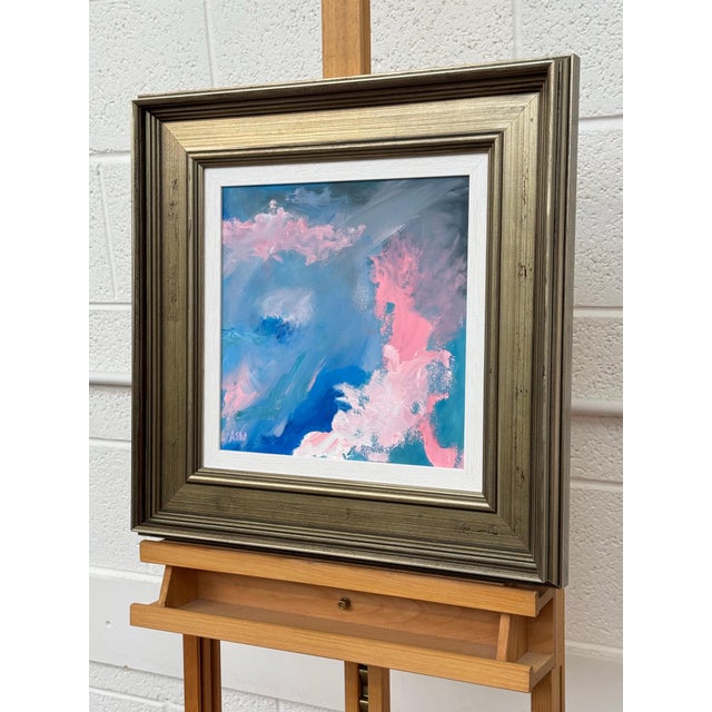 Pink Blue & White Abstract Art in a Bronze Frame by Contemporary British Artist 2025 For Sale - Image 14 of 17