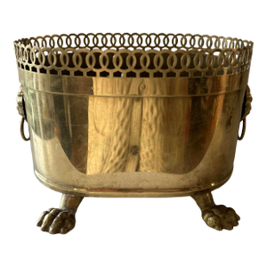 Vintage Brass Jardinière With Lion Handles and Paw Feet