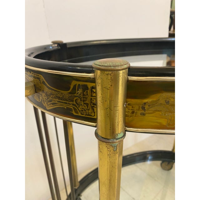 1970s Bernard Rohne for Mastercraft Acid Etched Bar Cart For Sale In West Palm - Image 6 of 8