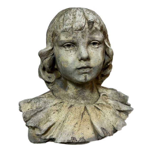 Cement Bust of Girl, 1950s For Sale