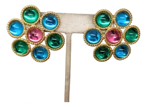 Vintage 1992 Signed Napier Pastel Cabochons Pierced Earrings- 2 Pieces