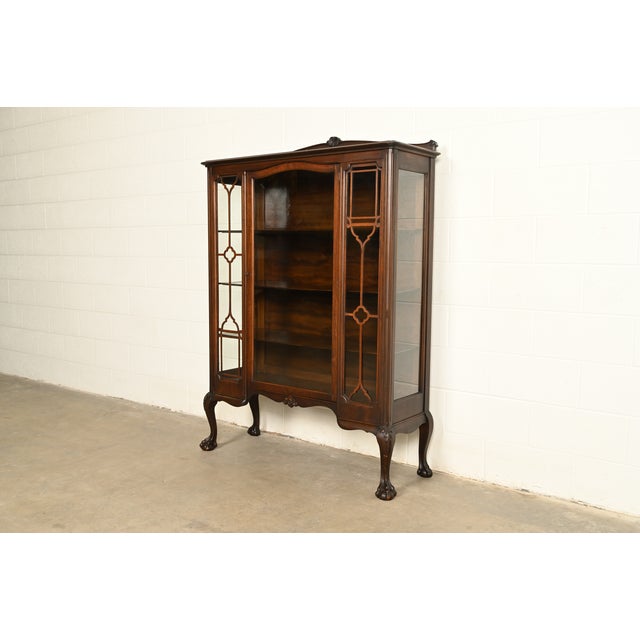 Berkey & Gay Berkey & Gay Style Antique Chippendale Carved Mahogany Bookcase Cabinet, Circa 1920s For Sale - Image 4 of 13