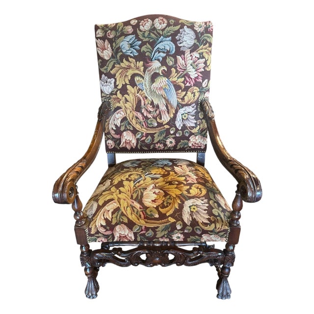 Circa 1880 Continental Arm Chair With Tapestry For Sale