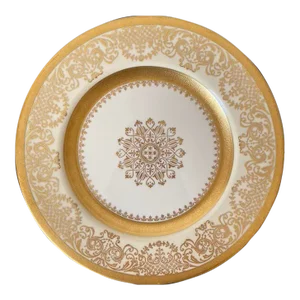 Mid 20th Century American Gold and Ivory Porcelain Serving Plate by Edgerton
