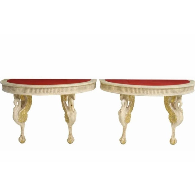 Hollywood Regency Glam Designer Carved Painted Swan Console Tables by Phyllis Morris - a Pair For Sale - Image 10 of 10