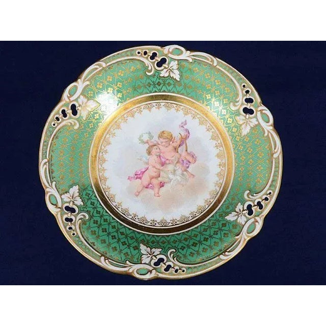 French 1880s French Hand-Painted Porcelain Compote With Cherubs For Sale - Image 3 of 6
