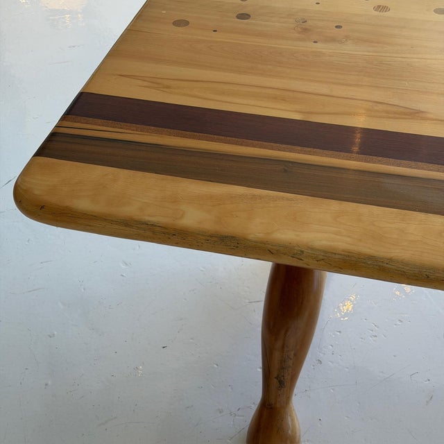 1980s Mixed Wood Sculptural Inlaid Dining Table/Desk Attributed to Steven Spiro For Sale - Image 9 of 12