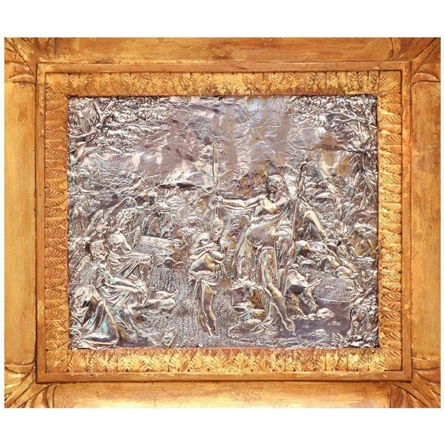 Mid-17th Century Baptism Scene Silver Bas-Relief with Gilded Frame For Sale - Image 5 of 5
