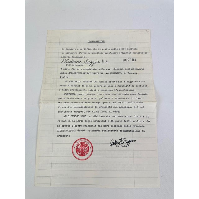 Italian Hand-Carved Alabaster Wall Plate by A. Santangela for Studio Dante Di Volteradici, 1983 For Sale - Image 11 of 15