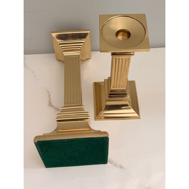20th Century MCM Polished Brass Candle Holders - A Pair For Sale - Image 10 of 10