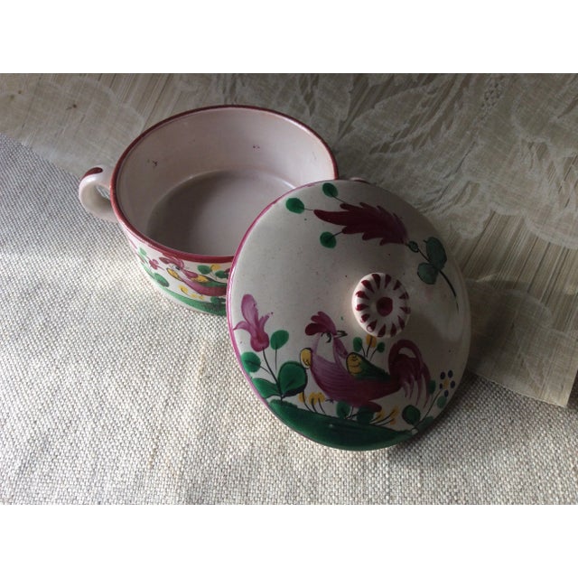 Charming French Luneville Pate Dish & Stand - St. Clément "Coq" Pattern, Hand-Painted Rooster Motif For Sale - Image 6 of 10