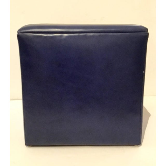 Modern Leather Craft Modern Blue Leather Cube Ottoman For Sale - Image 3 of 5