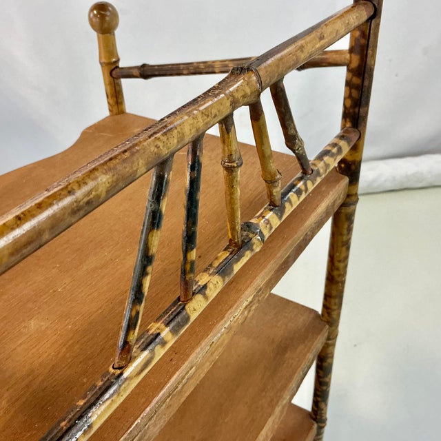 Antique Victorian English Chinoiserie Ball & Stick Scorched Bamboo Etagere - 4 Shelves. For Sale - Image 11 of 13