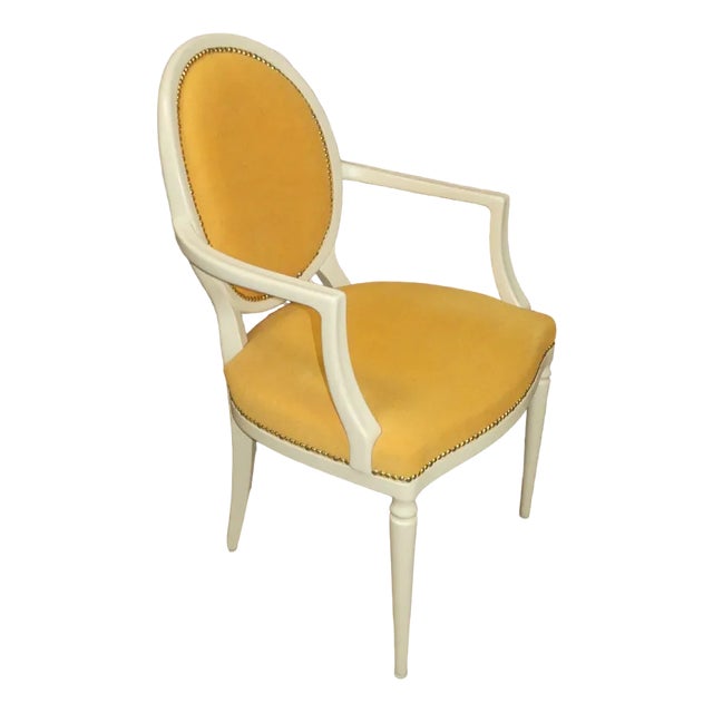Upholstered Medallion Armchair in Yellow-Cream, 1960s For Sale