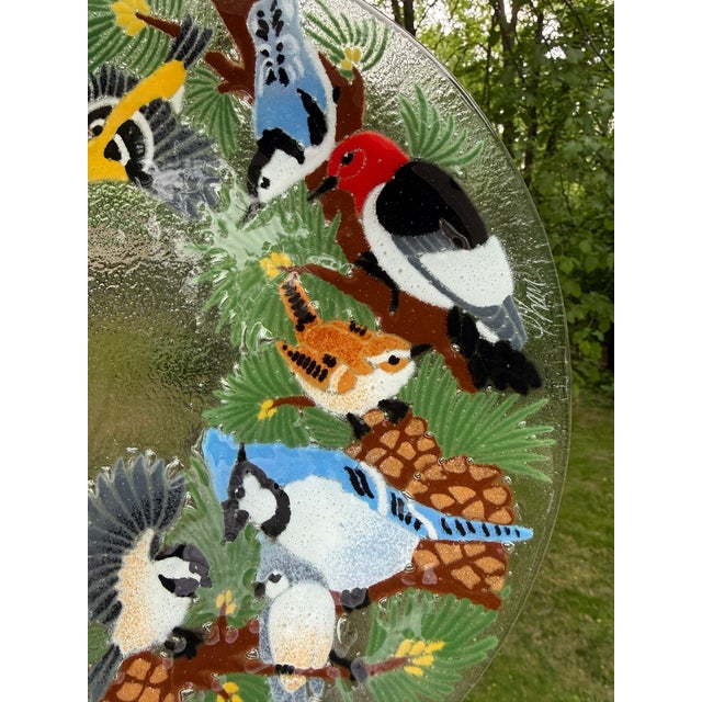 1990s 1990s Peggy Karr Festive Birds Signed Fused Art Glass Platter For Sale - Image 5 of 8