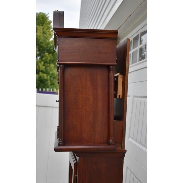 Traditional Mahogany Grandmother Clock Vintage Mechanical Embossed Dial For Sale - Image 18 of 18