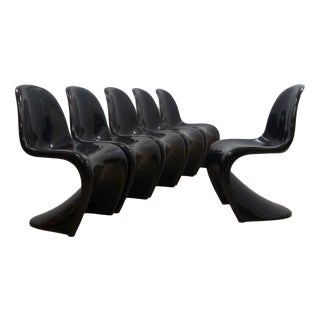 Black Panton Chairs by Verner Panton for Herman Miller / Vitra, 1960s, Set of 6 For Sale