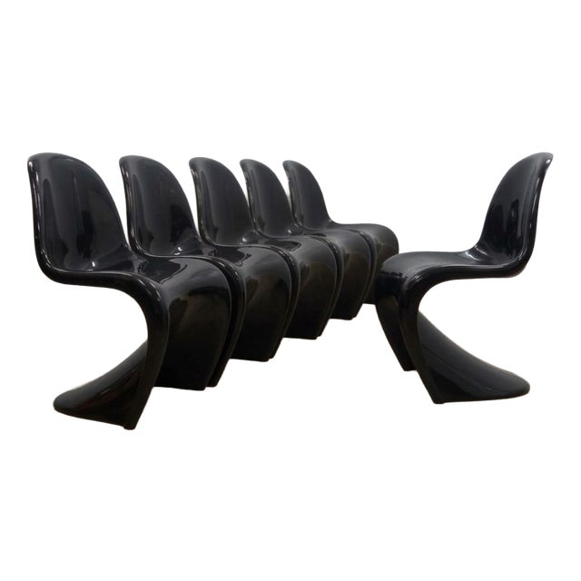 Black Panton Chairs by Verner Panton for Herman Miller / Vitra, 1960s, Set of 6 For Sale