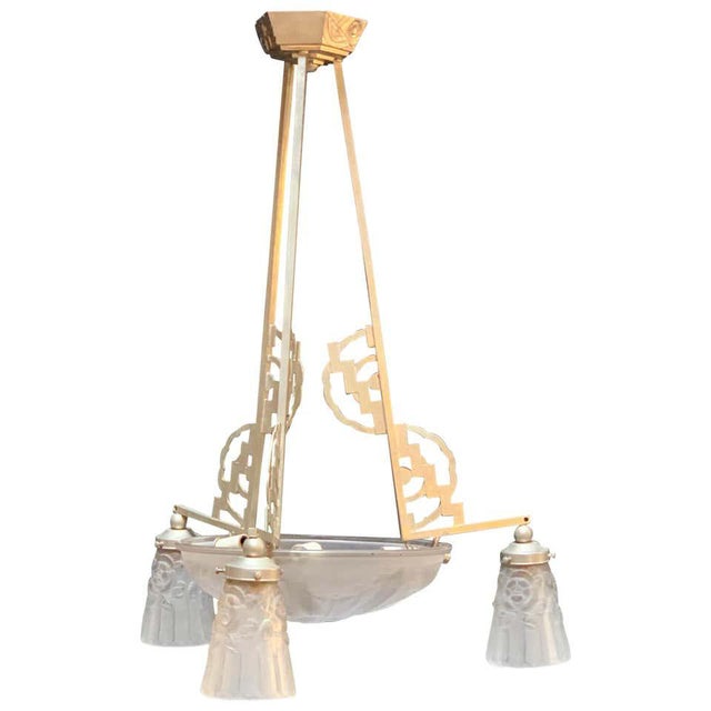 Metal Early 20th Century French Art Deco Style Chandelier For Sale - Image 7 of 7