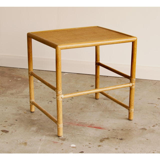 Mid-Century Modern McGuire San Francisco Rattan and Woven Cane Side Table With Rawhide Bindings, Late 20th Century For Sale - Image 3 of 4