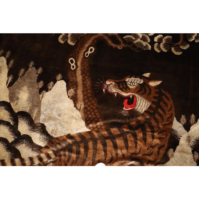 Antique Zabihi Collection Chinese Tiger Pictorial Large Square Rug - 7'3" x 8'1" For Sale - Image 9 of 12