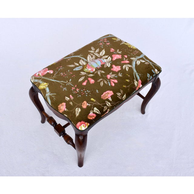 1970s Vintage French Footstool Ottoman in Brunschwig & Fils Velvet For Sale - Image 5 of 9