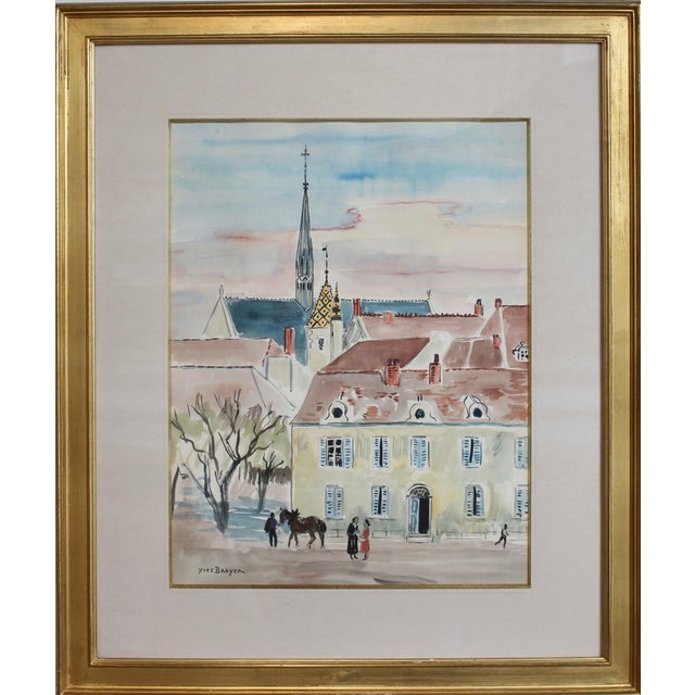 Yves Brayer, A Street in Beaune, Watercolor For Sale - Image 16 of 16
