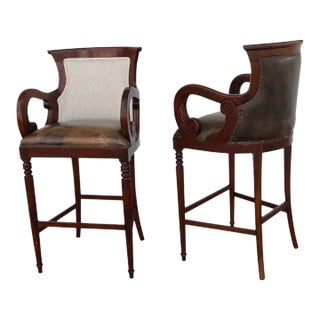 Vintage Pair of Regency Style Bar Stools For Sale