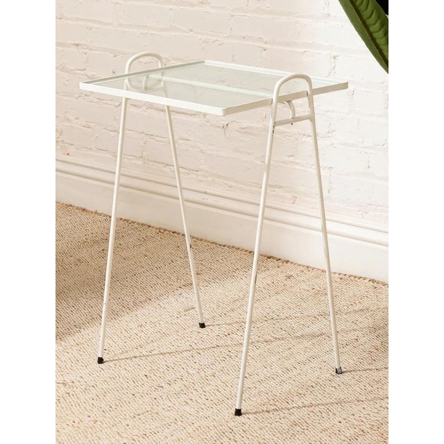 Vintage White Metal & Glass Tray Table For Sale - Image 9 of 10
